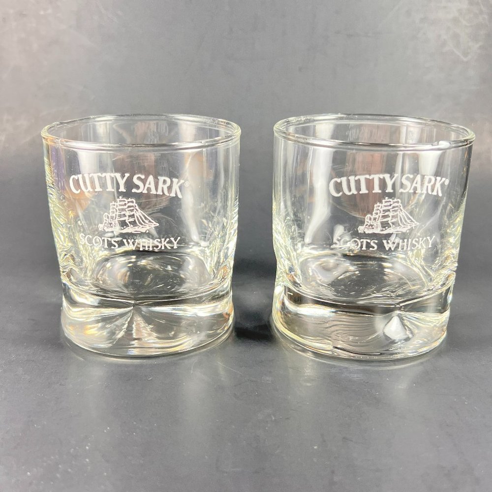 Cutty Sark Scots Whisky Clear Whiskey Rocks Glass Dimple Finger Barware Lot of 2